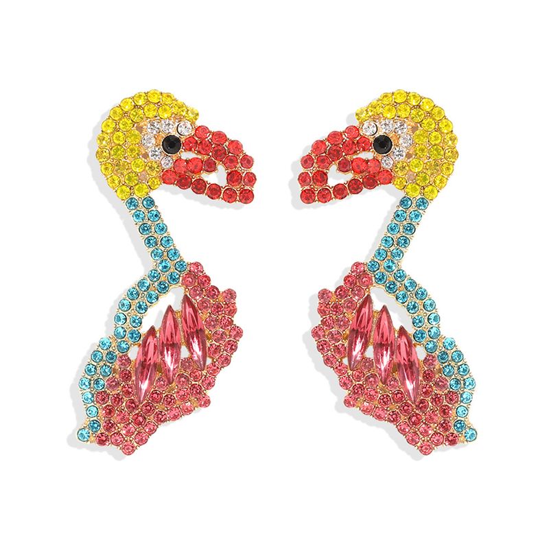 Fashion Exaggerated New  Cute Animals Parrot Bird  Colorful Diamond Earrings  Wholesale
