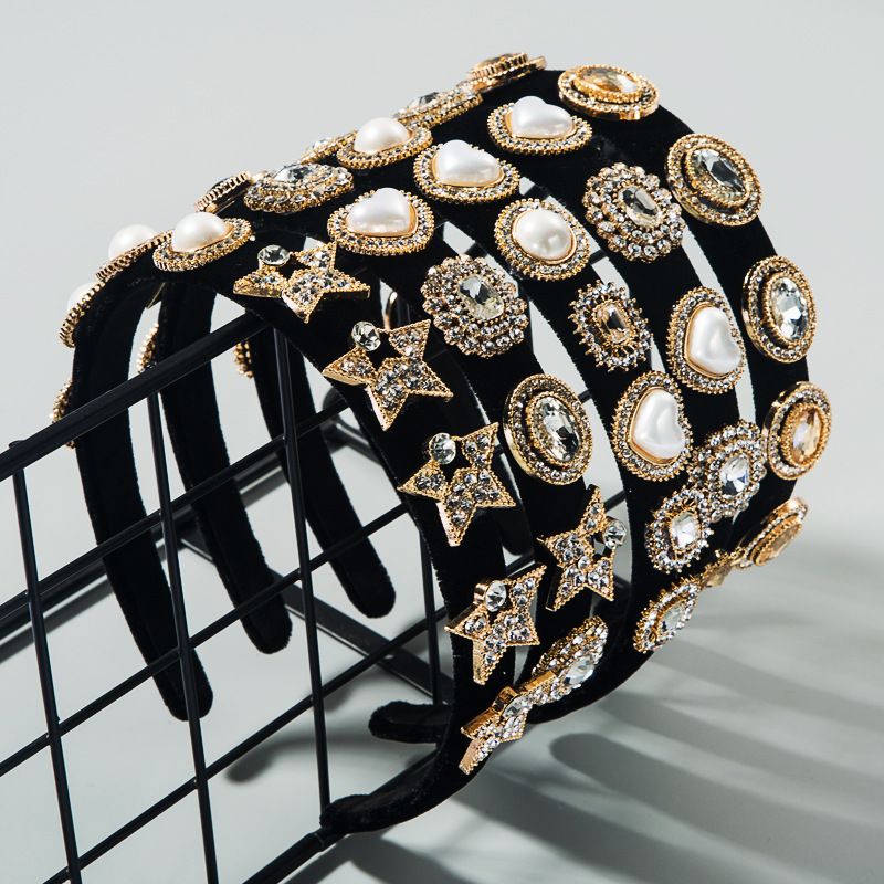 Korean Fashion New  High-grade Velvet Multi-layer Rhinestones Inlaid Pearl Headband Retro Pressure Hair Band Nihaojewelry Wholesale