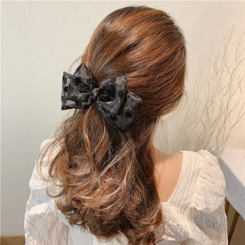 Korean Spring  Hair Clips  Yarn Black Bow Wave Point  Hair Head Rope Girl Hair Ring Spring Clip Nihaojewelry Wholesale