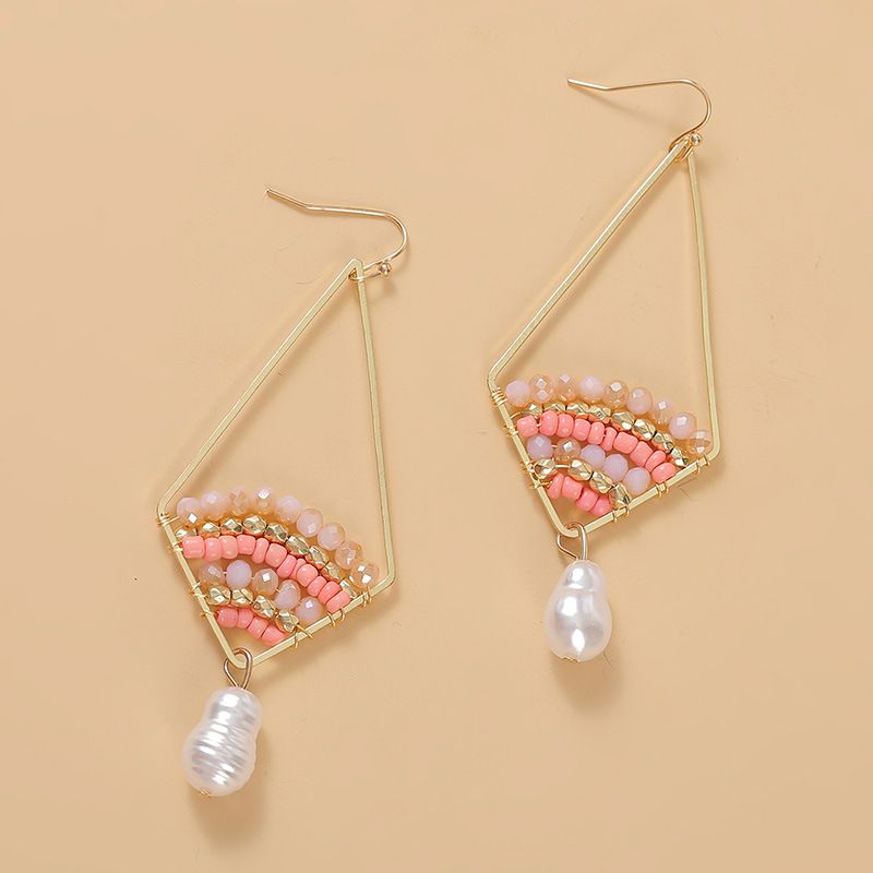 Böhmische Rautenförmige Perlen Reis Perlen Ohrringe Europäische Und Amerikanische Kreative Hand Gewebte Geometrische Ohrringe Schmuck