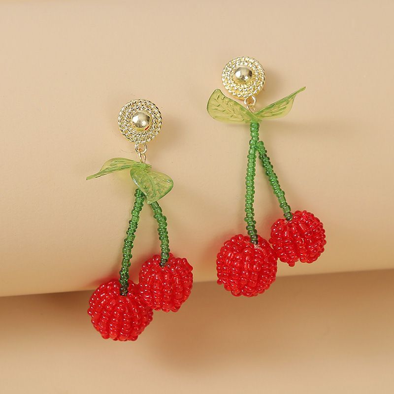 Europäische Und Amerikanische Kreative Hand Gefertigte Rote Glas Reis Perlen Kirsch Ohrringe Weibliche Koreanische Persönlichkeit Niedlichen Frucht Ohrringe Schmuck