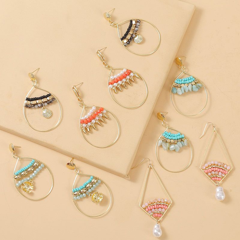 Bohemian Shell Hand-woven Rice Bead Earrings  Creative Round Earrings Jewelry Nihaojewelry Wholesale