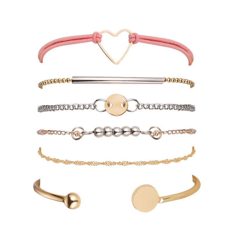 Nueva Moda Coreana Hollow Love Bead Chain Bracelet Set 6 Piezas Set Creative Retro Alloy Bracelet Set Nihaojewelry Al Por Mayor