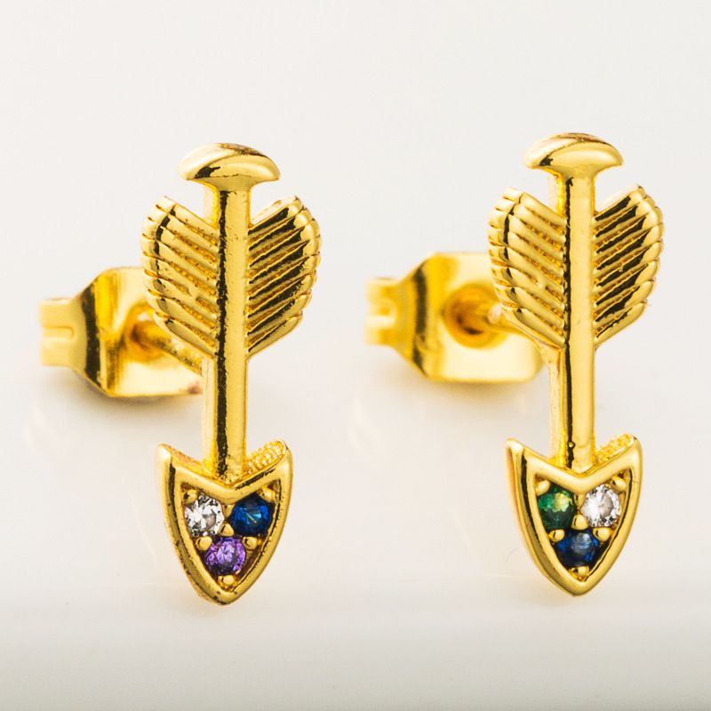 Hot Cupid's Arrow Earrings Women Wholesale Nihaojewelry Copper Plated 18k Gold Micro-set Zircon Rainbow Earrings Wholesale