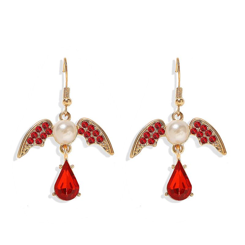 Fashion Retro Street Beat Ear Hook Women Multicolor Swallow Wings Inlaid Pearl Earrings Hot Selling Jewelry
