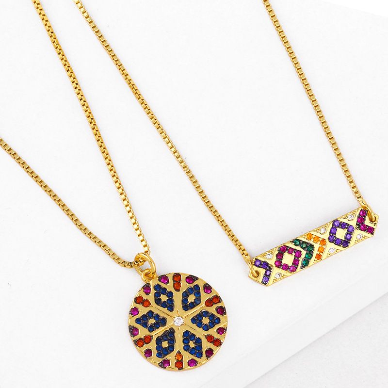 Fashion Women's Geometric Striped Necklace Snowflake Pendant Necklace  Colorful Zircon Tribal Necklace