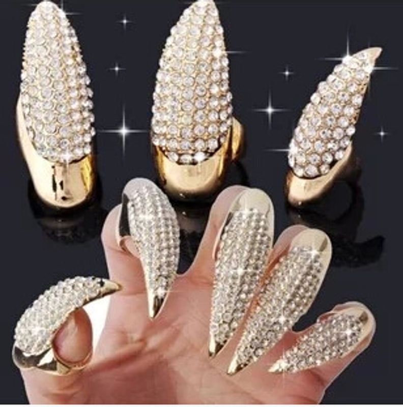 Diamants Articulés Exagérés Ongles Longs Style Punk Diamant De Mode Embelli Chat Démon Conseils Bague À Manches Longues