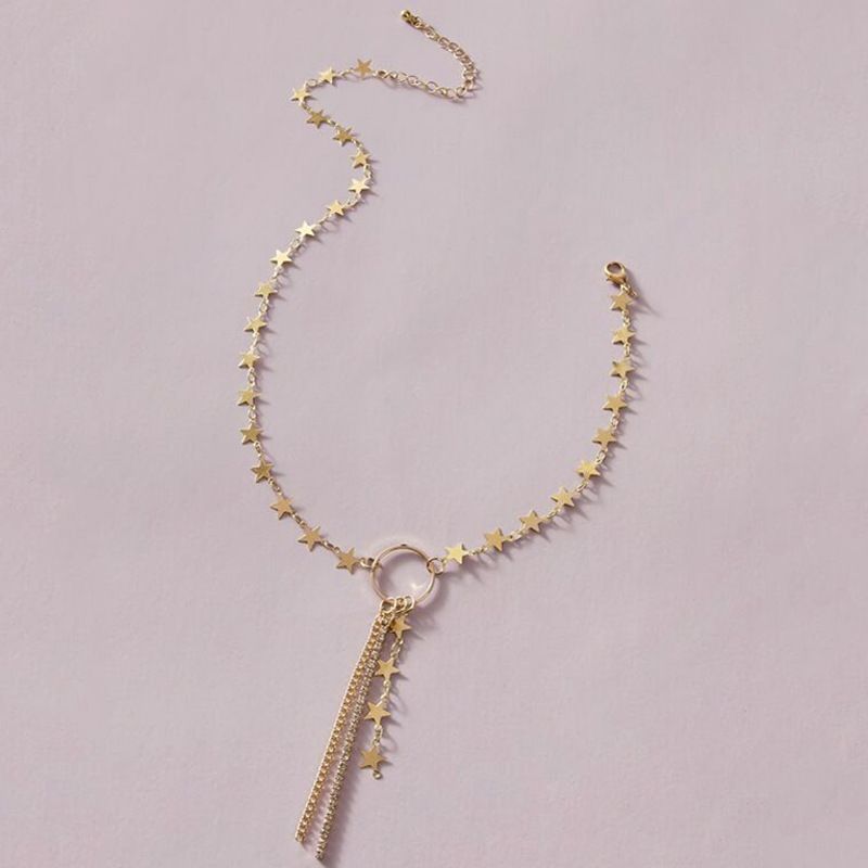 Fashion Jewelry Temperament Stars With Diamond Tassel Handmade Necklace Choker Clavicle Chain