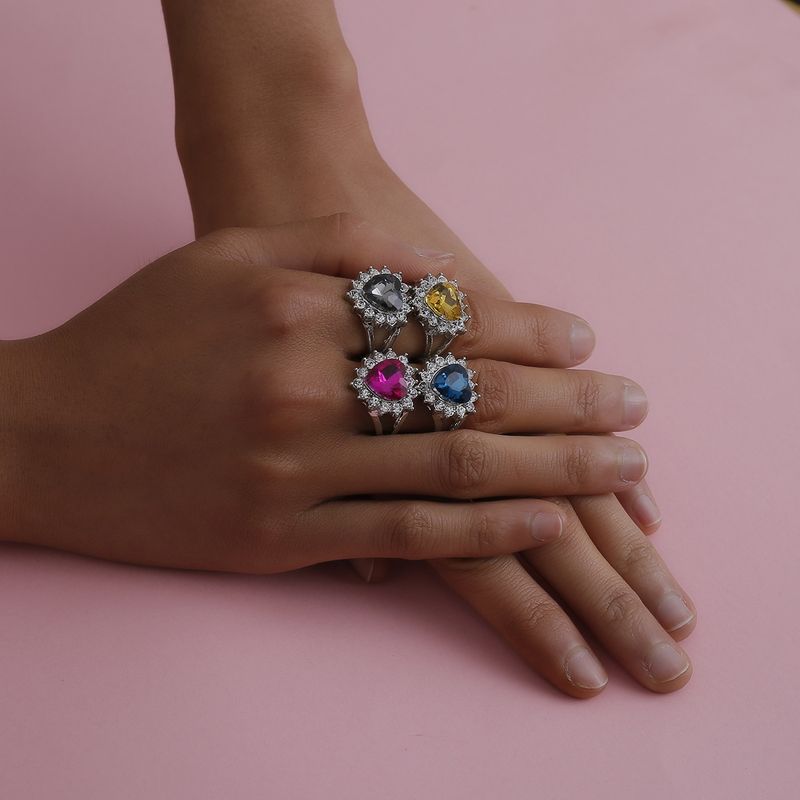 Jewelry Punk Fashion Geometric Metal Jewelry Personality Color Rhinestone Heart-shaped Micro Ring