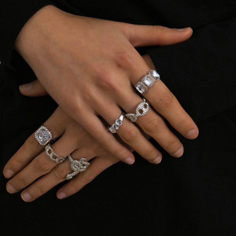 Jewelry Punk Chain Geometric Jewelry Personality Mosaic Acrylic Square Ring Set Wholesale