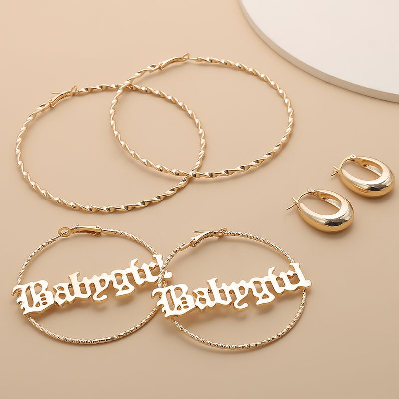Jewelry Personality Retro English Alphabet Micro-inlay Earrings Simple Thread Ring Exaggerated Earrings Set