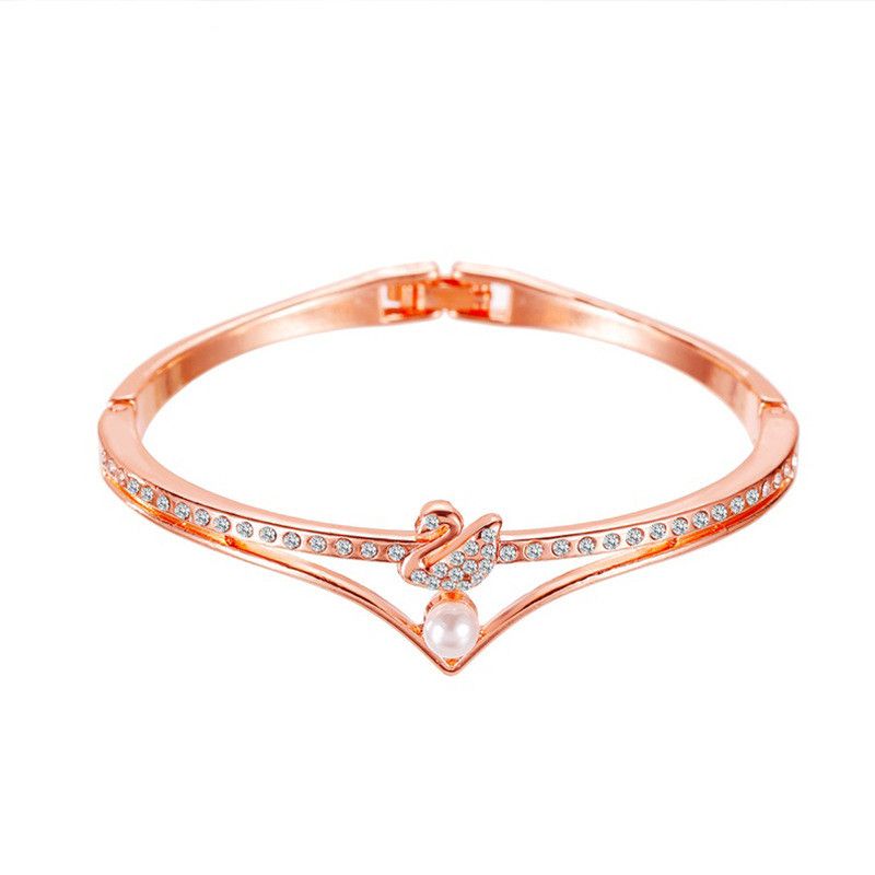 Korean Trendy Jewelry Temperament Little Swan Bracelet Rose Gold Opening Pearl Bracelet Bracelet Classic Popular Jewelry