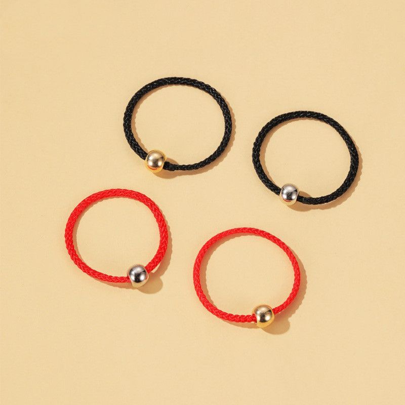 Hot Sale Transfer Bead Ring Natal Year Simple Men And Women Stretch Hand-woven Gold Beads Red Rope Ring Wholesale