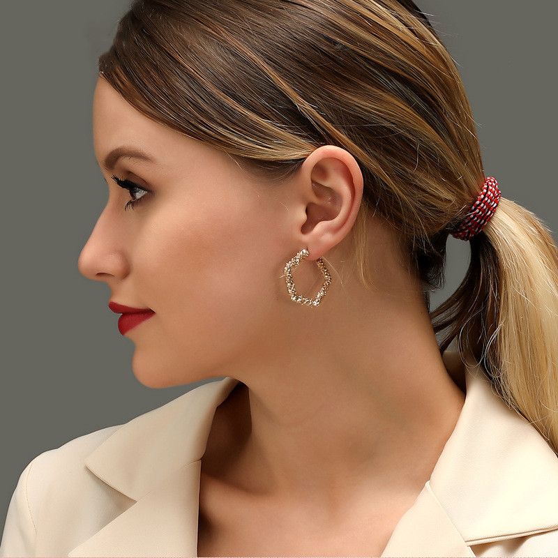 Grenz Überschreitende Neue Ohrringe Temperament Geschnitzte Fünfeckige Ohrringe Netz Rote Kreative Einfache Hohle Geometrische Ohrringe Frauen