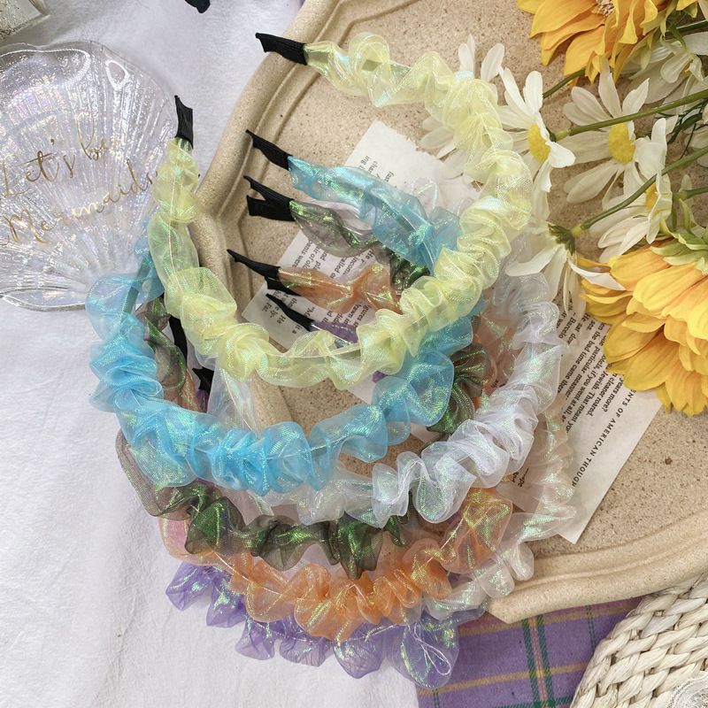 Korean Style  Mermaid  Fold Headband Retro Candy Color Wave Headband Lace French Fabric Hair Accessories Hair Hole