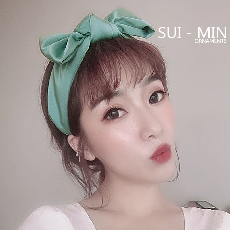 Korean Fashion Bow Satin Headband Simple Solid Color Wide Edge Headband Fashion Wild Hair Hole Hair Accessories