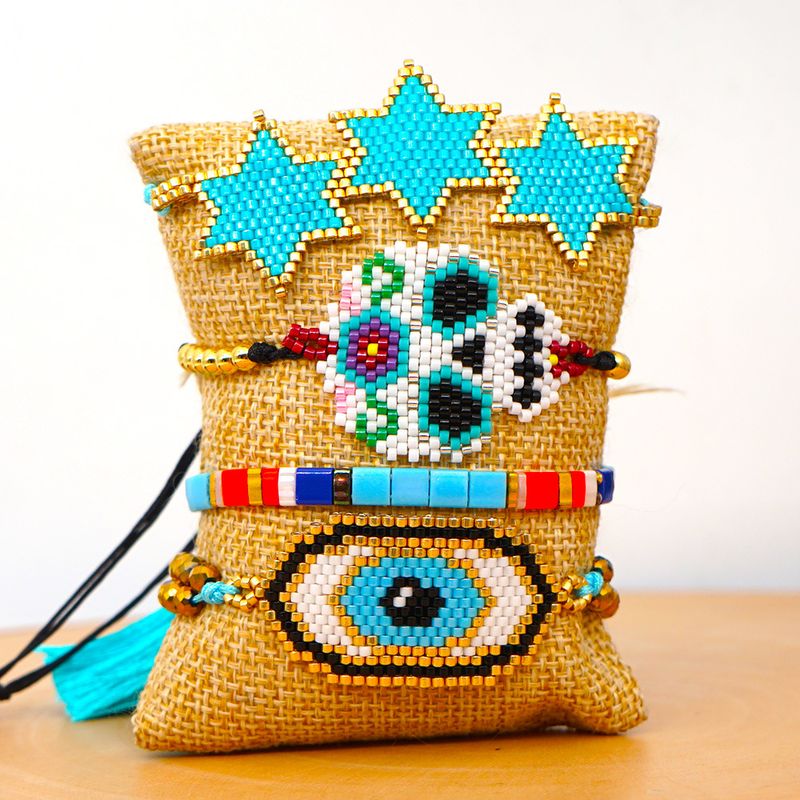 Personality Ethnic Style Six-pointed Star Crystal Tassel Bracelet Miyuki Rice Beads Woven Evil Eye Bracelet