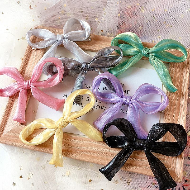 Korean Pearlescent Fabric Solid Color Simple Wild Bowknot Side Clamp Pressure Clamp Liuhai Clip Hair Ornament Headdress
