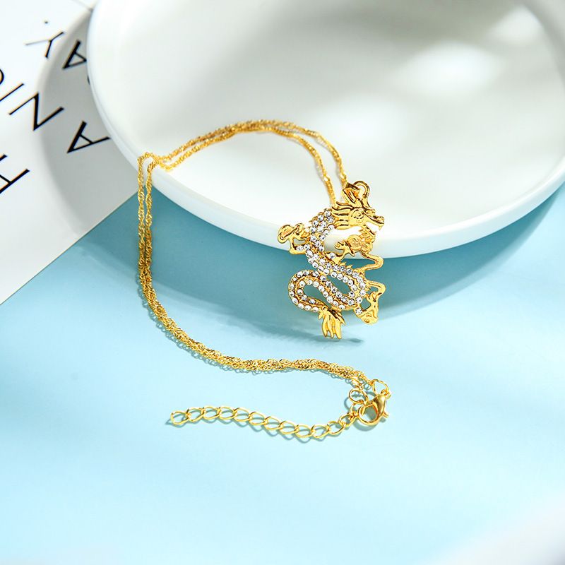 Personalized Diamond Jewelry Fashion Trend Street Hip Hop Men Necklace Golden Wild Dragon Totem Pendant Wholesale