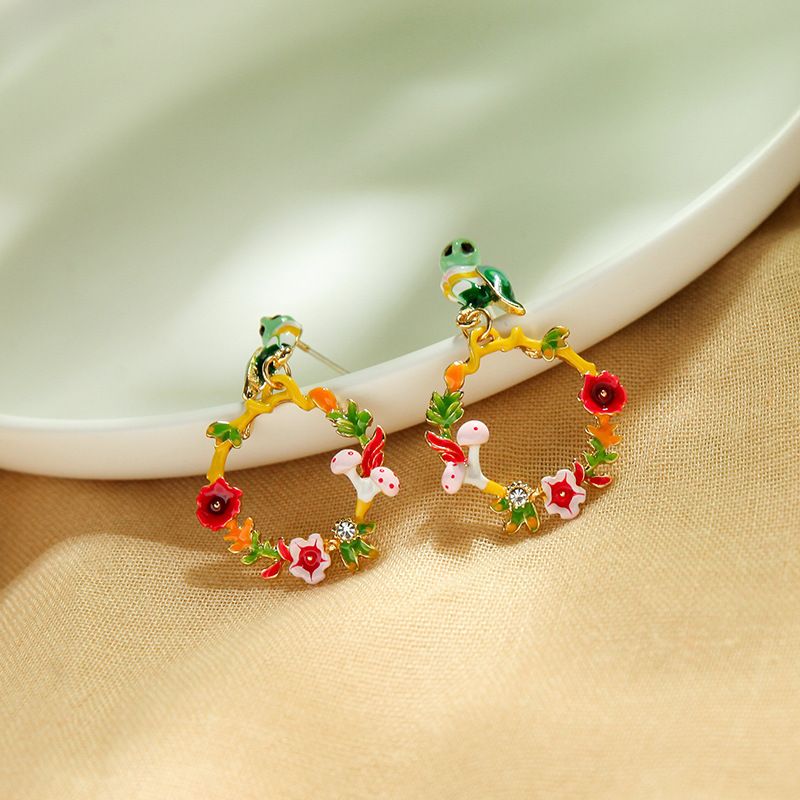 E041457 Kreative Emaille Glasierte Eulen Ohrringe, Einfache Internet-promi-ohrringe, Weibliche Kleine Frische Blumen Ohrringe
