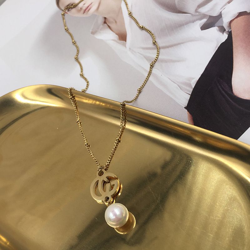 Alphabet Gold Necklace Non-fading Hypoallergenic Metal Tide People Pearl Pendant Clavicle Chain Wholesale