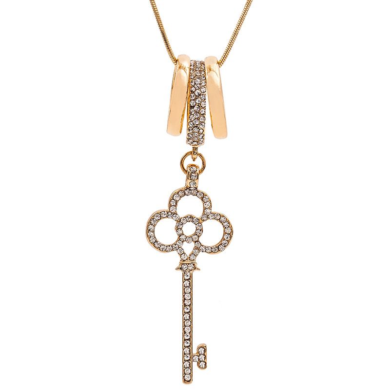 New Necklace Fashion Temperament Key Necklace Hollow Diamond Long Sweater Chain Necklace Wholesale