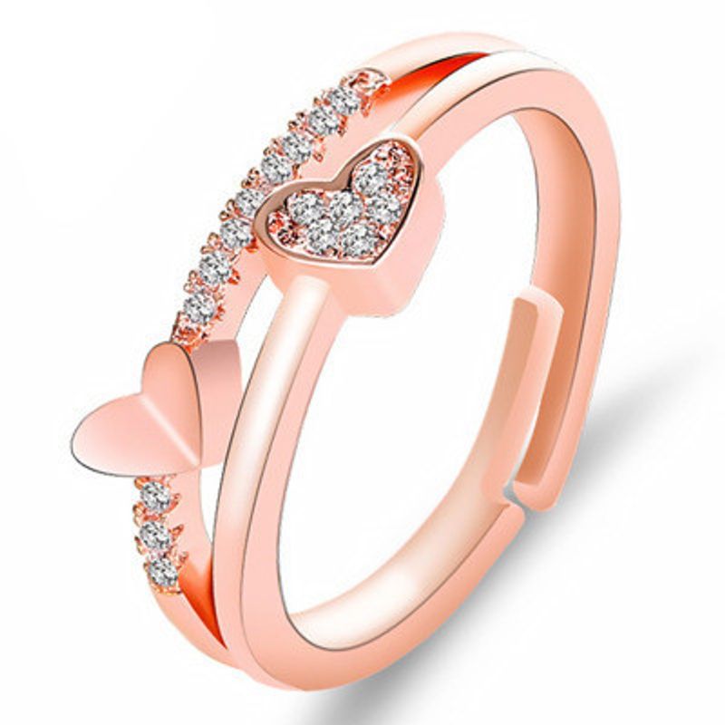 Außenhandel Neuer Stil Ring Kreative Herz-zu-herz-ring-temperament Weibliche Herzförmige Öffnung Verstellbarer Ring Großhandel