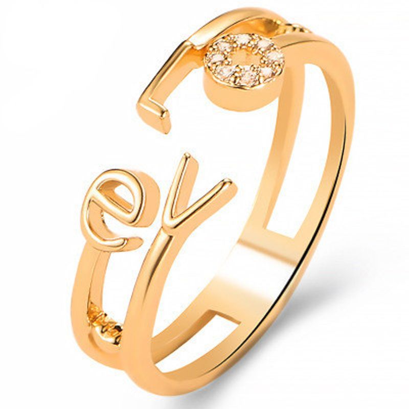 New Ring Fashion Letter Ring Personality Love Couple Single Ring Trend Diamond Open Ring Wholesale