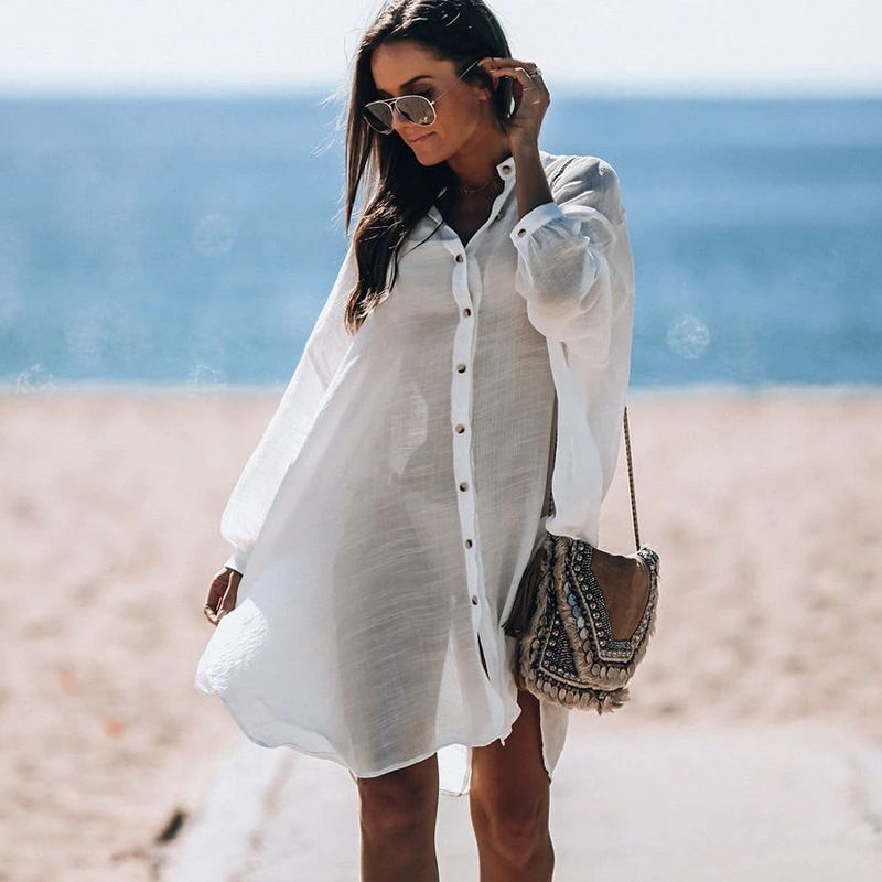 Nouvelle Mode Solide Chemise Blanche Cardigan Beach Jacket Bikini Blouse Holiday Swimsuit Outdoor Sunscreen Clothing Nihaojewelry Wholesale