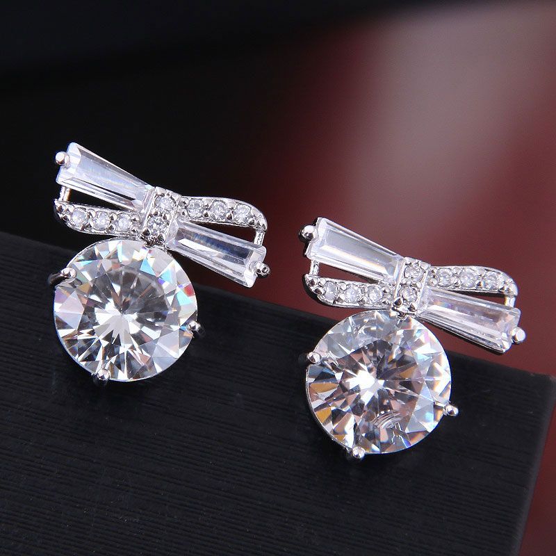 Exquisite Koreanische Ohrringe Koreanische Mode Süße Bowknot Intarsien Zirkon Persönlichkeit Ohrringe Großhandel