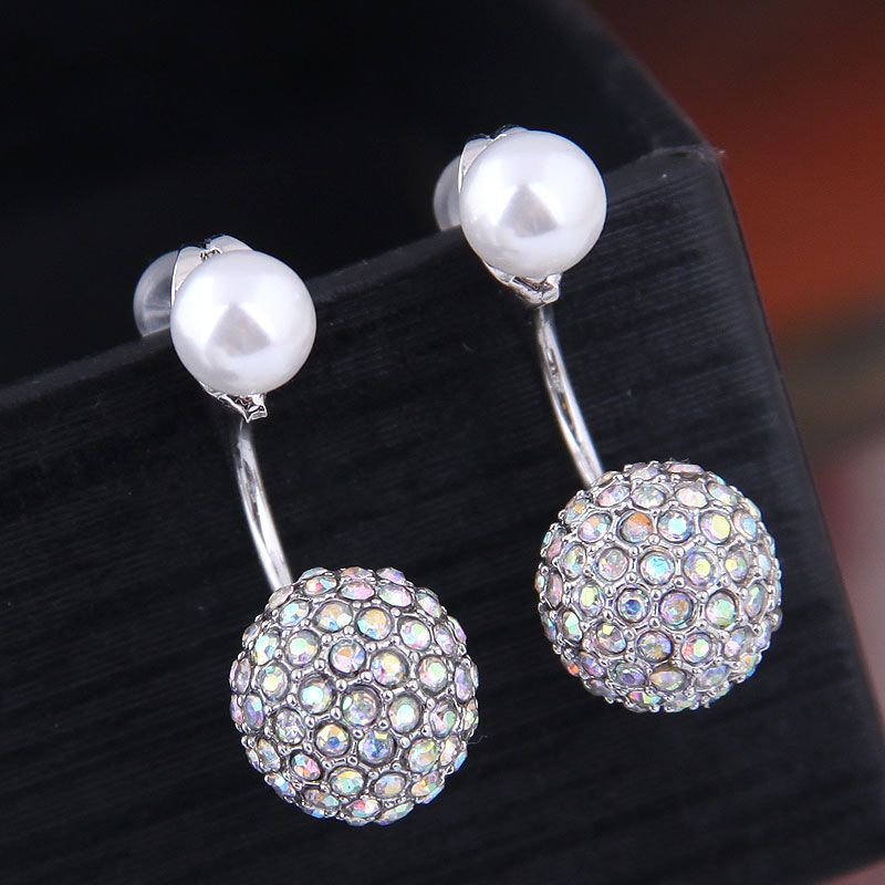 Exquisite 925 Silver Needle Korean Fashion Sweet Inlaid Zirconium Bright Beads Personality Earring Wholesale
