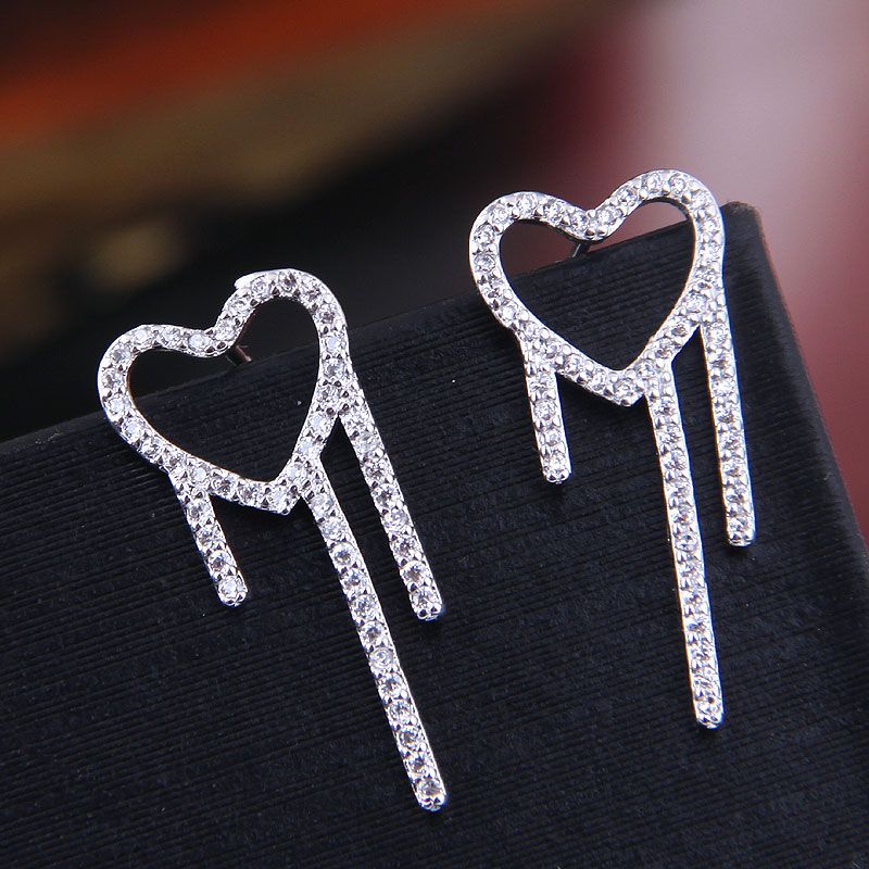 Exquisite 925 Silver Post Korean Fashion Sweet Zirconium Love Personality Stud Earrings Wholesale