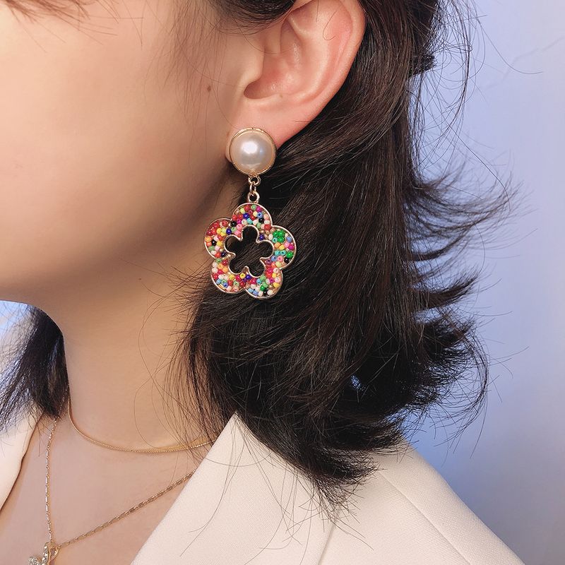 Fashion Wild Flower Earrings Boho Color Rice Beads Geometric Hollow Flower Earrings Wholesale Nihaojewelry