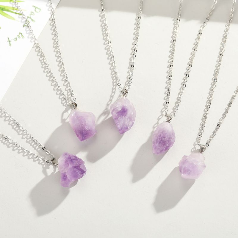 Fashion Irregular Stone Necklace Nihaojewelry Wholesalekorean Natural Stone Necklace Amethyst Pendant Necklace Crystal Bud Chain