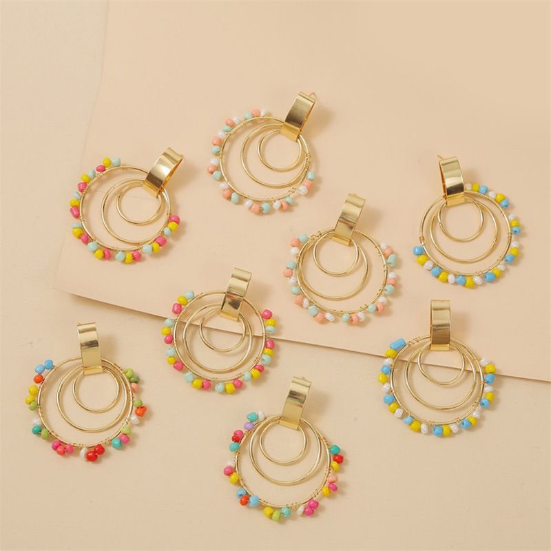 Bohemian Geometric Round Handmade Rice Bead Earrings Creative Personality Woven Acrylic Earrings Jewelry Wholesale Nihaojewelry