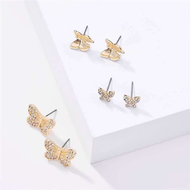 Fashion Big Jewelry 3 Pairs Of Butterfly Rhinestone Earrings Set Earrings Wholesale Nihaojewelry