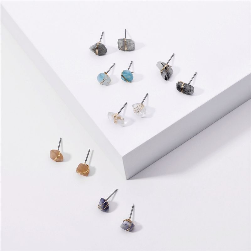 Fashion Big Jewelry Natural Stone Winding Copper Wire Small Stone Mini Earrings Wholesale Nihaojewelry