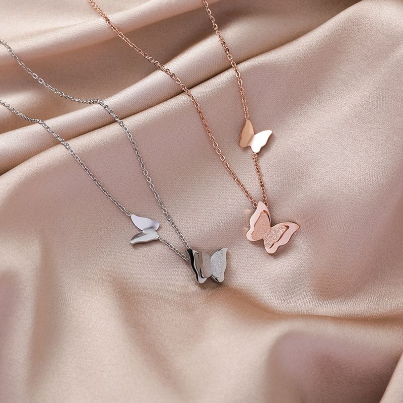 Double-layer Butterfly Necklace Nihaojewelry Wholesale Simple Clavicle Chain  New Titanium Steel Animal Necklace Women