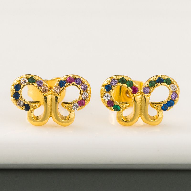 Fashion Color Butterfly Earrings Female Brass Micro-inserted Zircon Earrings Color Retention Electroplating Earrings Wholesale