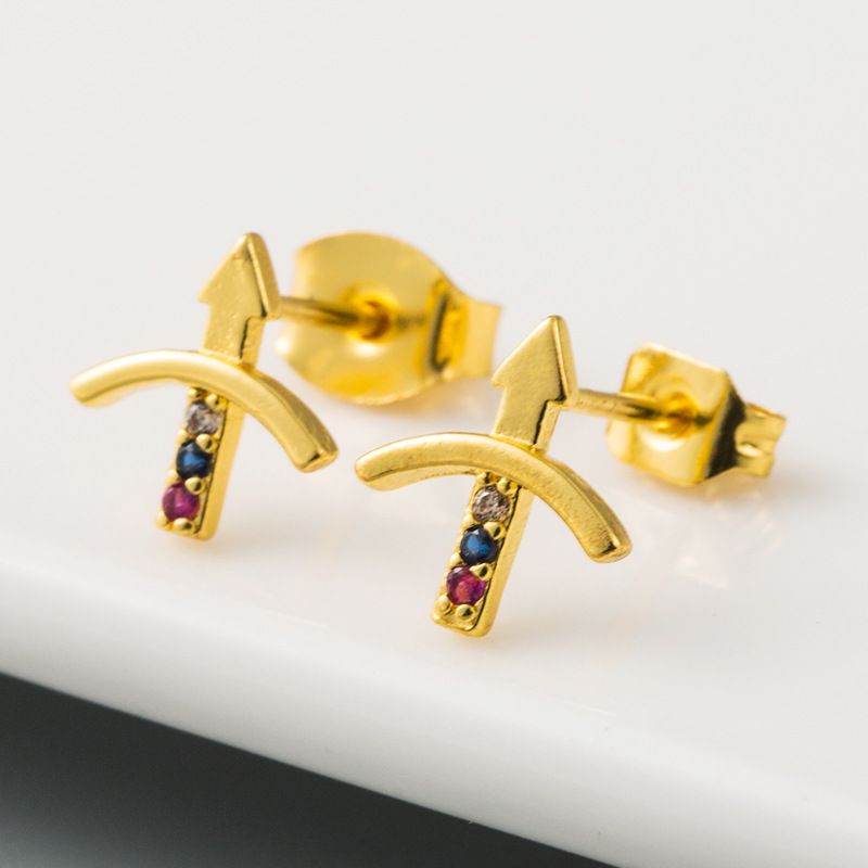 Europäische Und Amerikanische Neue Kreative Eros Cupid Arrow-ohrringe, Leicht Eingelegte Farbige Zirkon-kupfer-ohrringe, Goldene Ohrringe