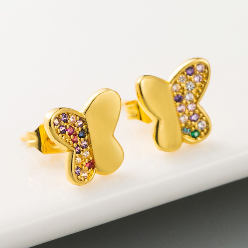 Explosion Models Creative Butterfly Earrings Copper Plated 18k Gold Micro-set Zircon Personality Earrings  Wholesale Nihaojewelry