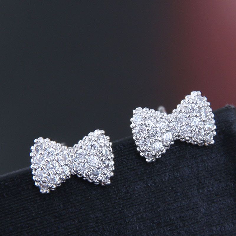 Korean Fashion Frauen Ohrringe Kupfer Micro Inlay Zirkon Süße Bogen Personalisierte Earringss Großhandel Nihaojewelry
