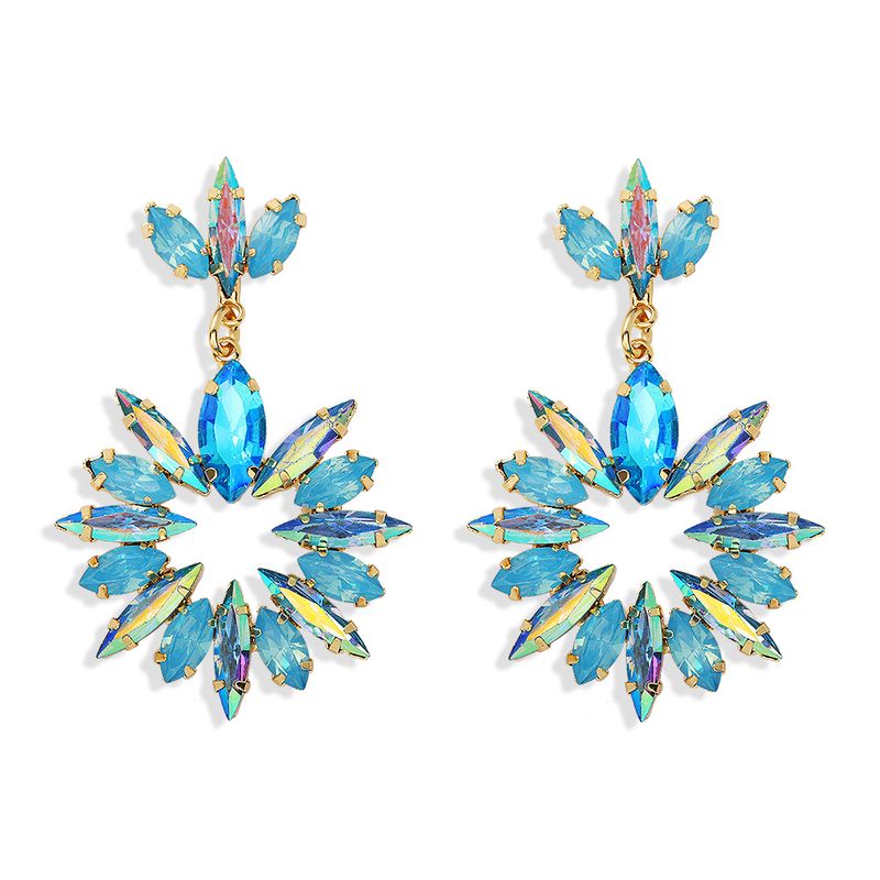 Hot Sale Flower Color Diamond Earrings Fresh Design Street Shooting Fashion Luxury Earrings Wholesale Nihaojewelry