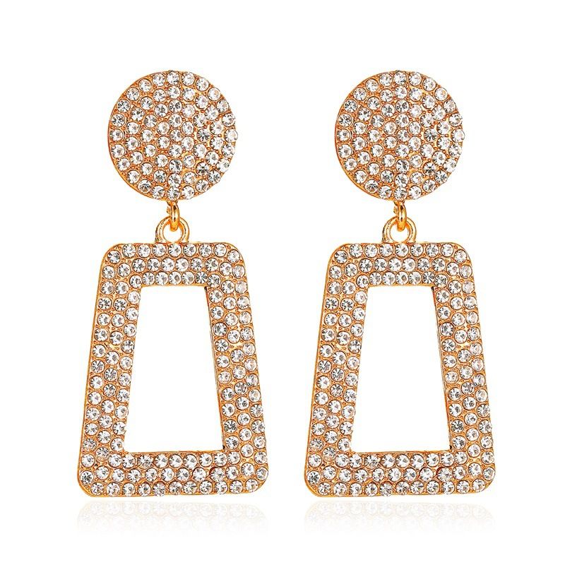 New Earrings Temperament Long Section Flash Diamond Geometric Earrings Exaggerated Wind Diamond Square Hollow Earrings Wholesale Nihaojewelry