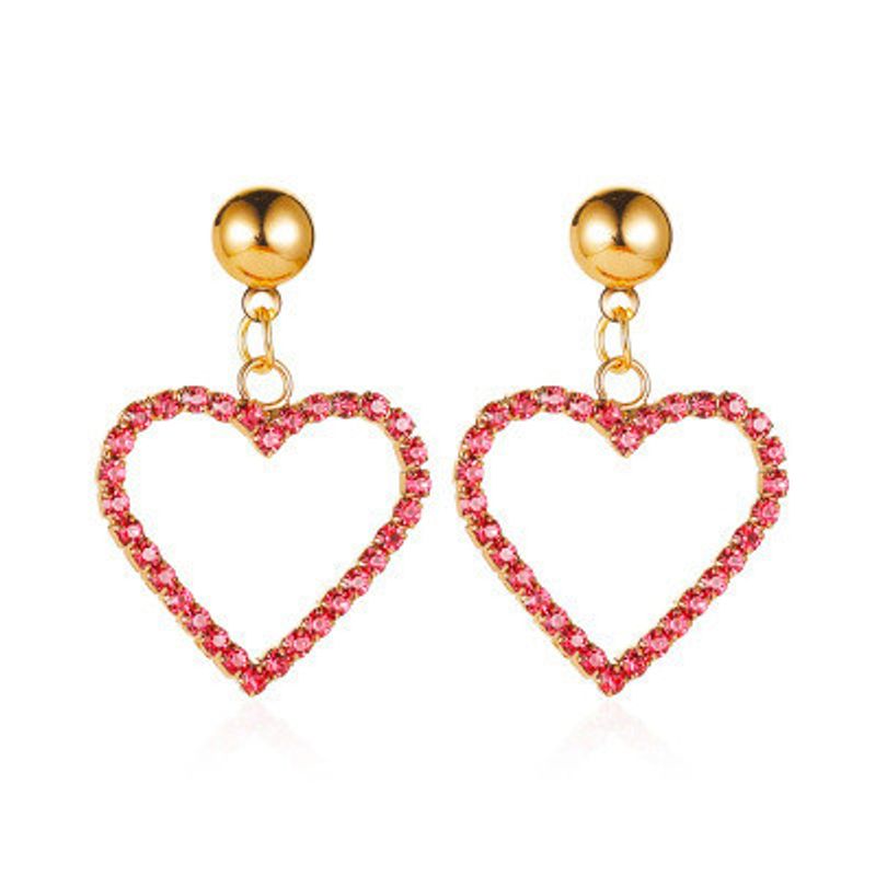 New Style Love Earrings Sweet Heart-shaped Hollow Earrings Girl Heart Diamond Peach Heart Earrings Wholesale Nihaojewelry