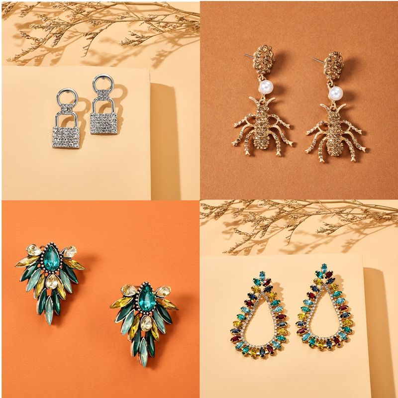 New Full Diamond Earrings Personality Creative Diamond Pearl Insect Flower Earrings Fashion Wild Girl Earrings Wholesale Nihaojewelry