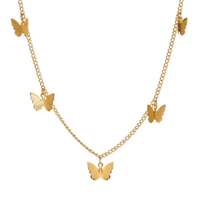 Außenhandel Neue Halskette Europäische Und Amerikanische Mode Temperament Kurze Fünf Schmetterlings Halskette Einfache Einlagige Damen Schlüsselbein Kette