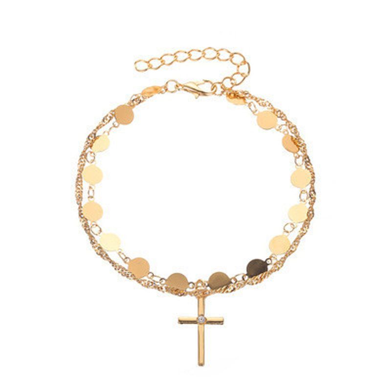 Nouveau Bracelet Tempérament Simple Croix Bracelet Dames Mode Disque Double Couche Dames Bracelet En Gros Nihaojewelry