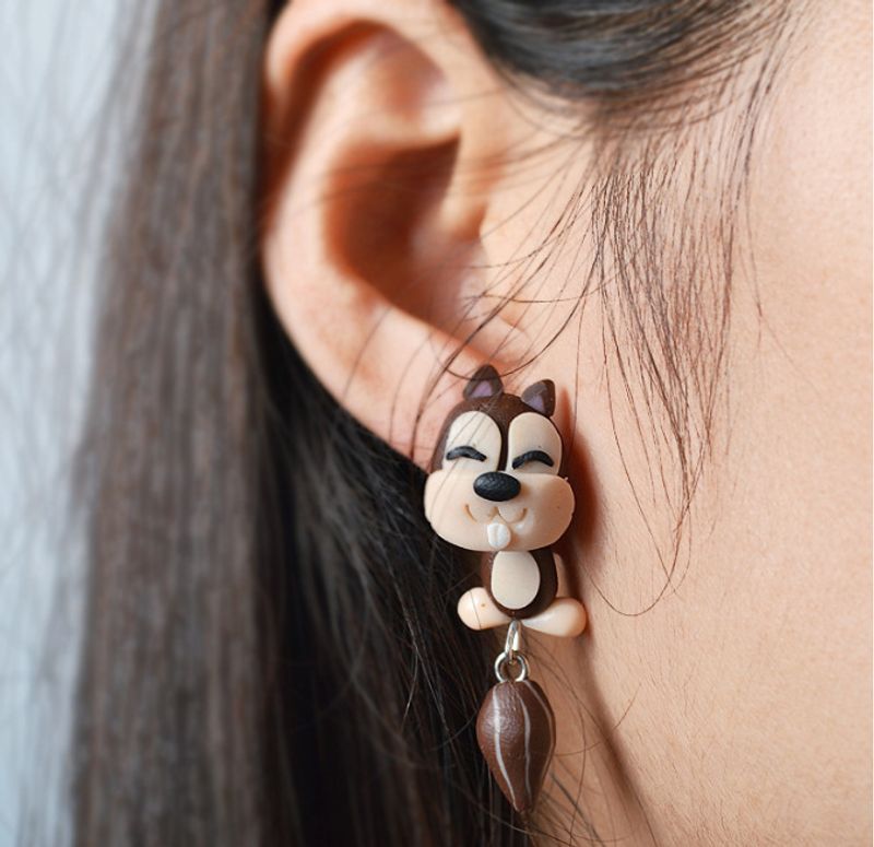 Außenhandels Schmuck Weiche Keramik Cartoon Eichhörnchen Tier Split Ohrringe Ohrringe