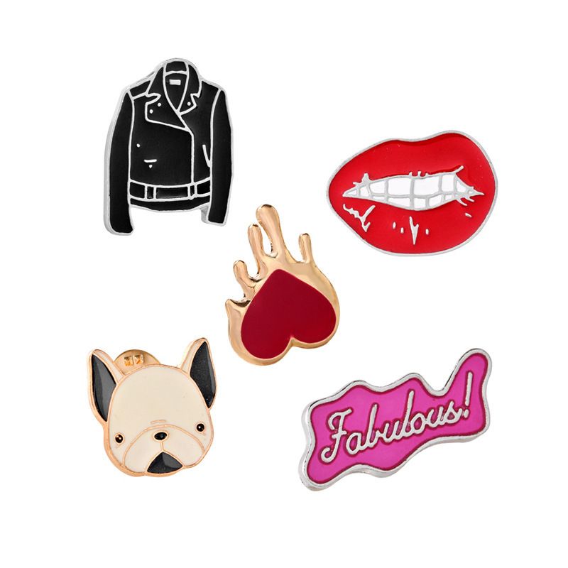 Fashion Brooch Creative Cartoon Cute Loving Dog Clothes Red Lips Brooch Clothing Accessories Bags Accessories Wholesale Nihaojewelry